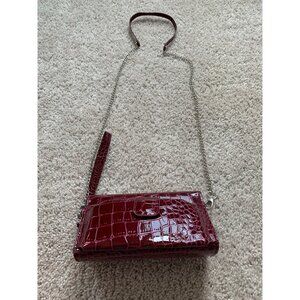 Just Solutions Red Faux Croc Leather Shoulder Bag With Chain Strap & Wristlet‎